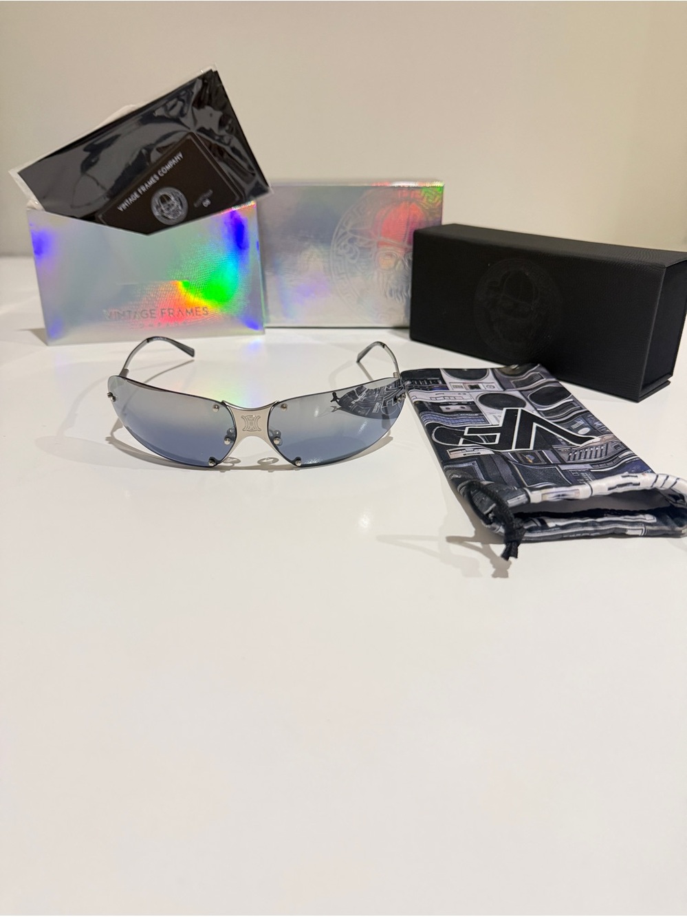 VTG Celine Triomphe Wrap Sunglasses SC 1032 Col. 581 Silver Y2K Deadstock Set - Picture 3 of 14